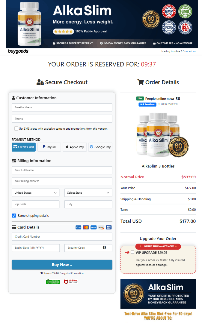 AlkaSlim order page